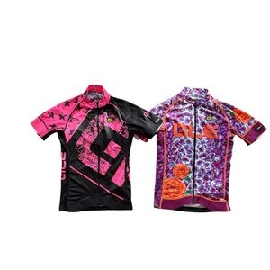 Ale Bike Wear Women's Neon Floral Cycling Jerseys Size XS Set of 2 Made in Italy